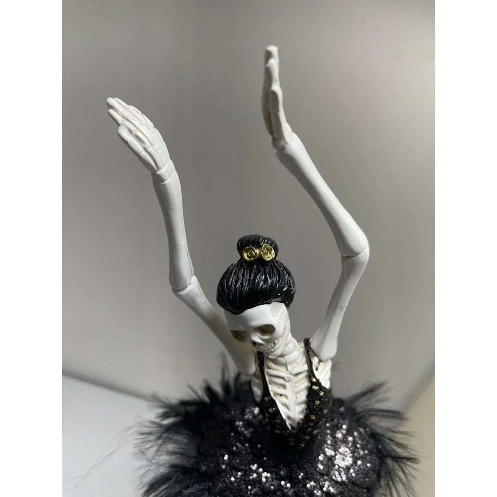 Bella Lux Skeleton Ballerina Halloween Decor Black Feather Tutu Gothic Figurine